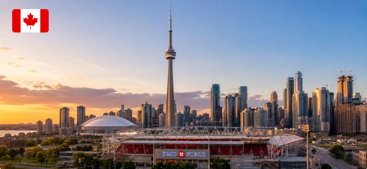 Transfer to Toronto BMO Field

Toronto - 2026 FIFA World Cup.  Hosts key early matches, including games featuring Canada.